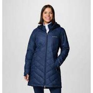 Columbia Womens Heavenly Long Hooded Puffer Jacket Sz S Navy Omni Heat Coat Pack